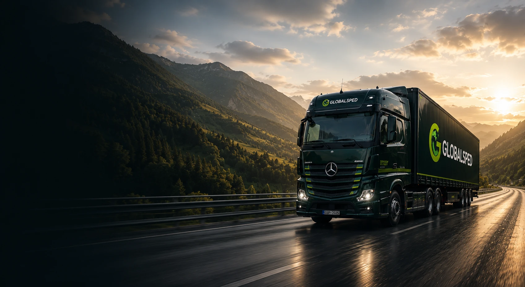 GLOBALSPED Mercedes LKW auf internationaler Route nach Zentralasien und in den Kaukasus