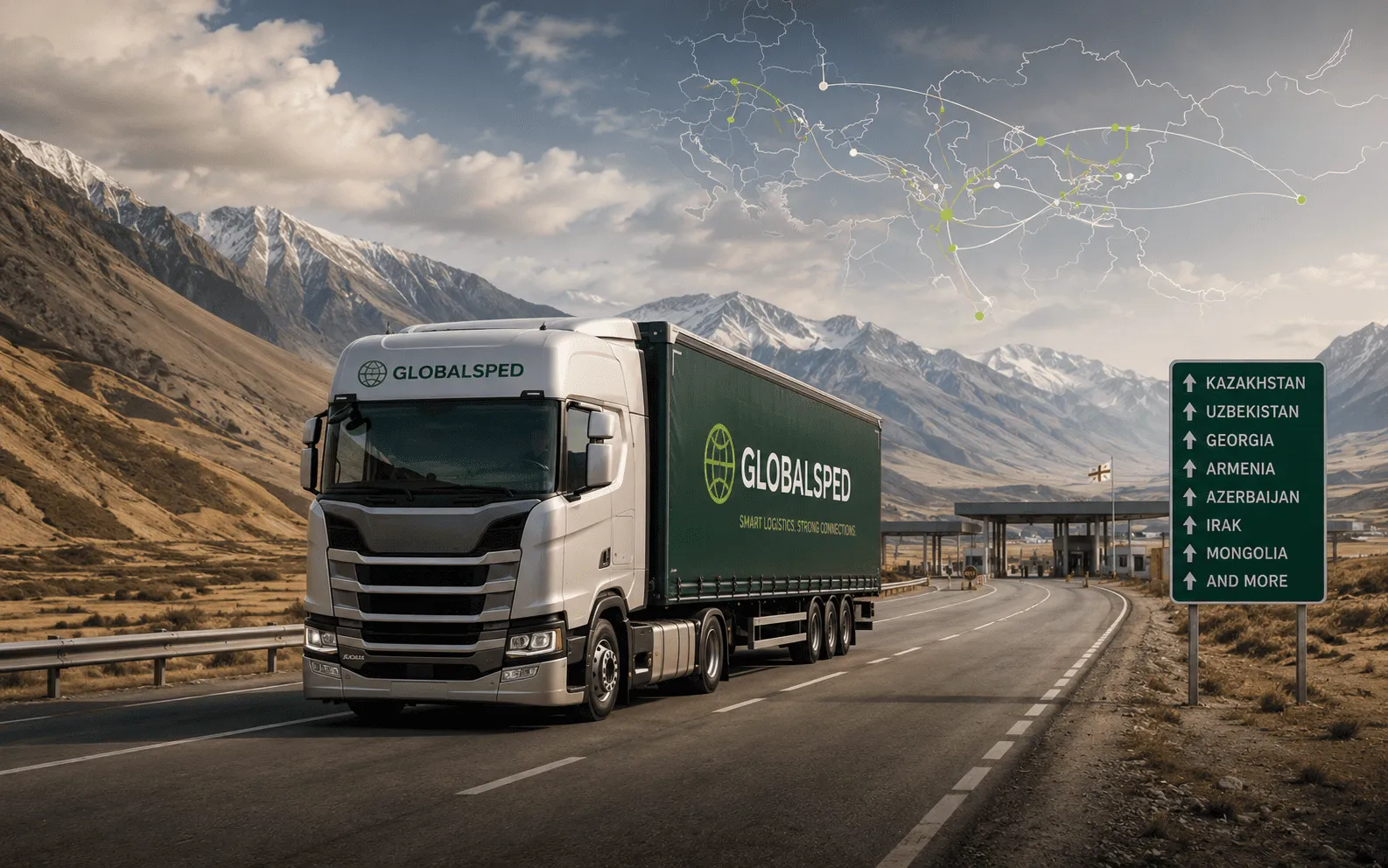 Routenkarte für internationale GLOBALSPED Transporte von Europa nach Zentralasien und in den Kaukasus